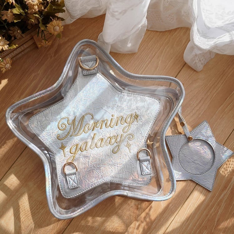 Holographic Color PU Star-shaped Ita Bag Set with Detachable Badge Charm