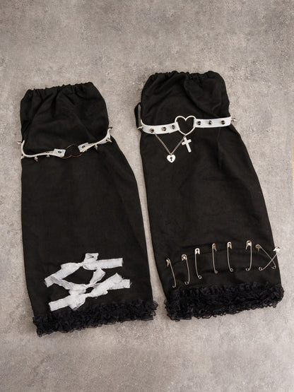 Pins and Studs Decorated Black and White Bowknots Gothic Leg Warmers