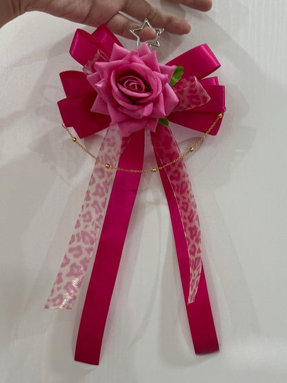 Rose Red Floral Design Chain Charm Bowknot Hairclip/Keychain