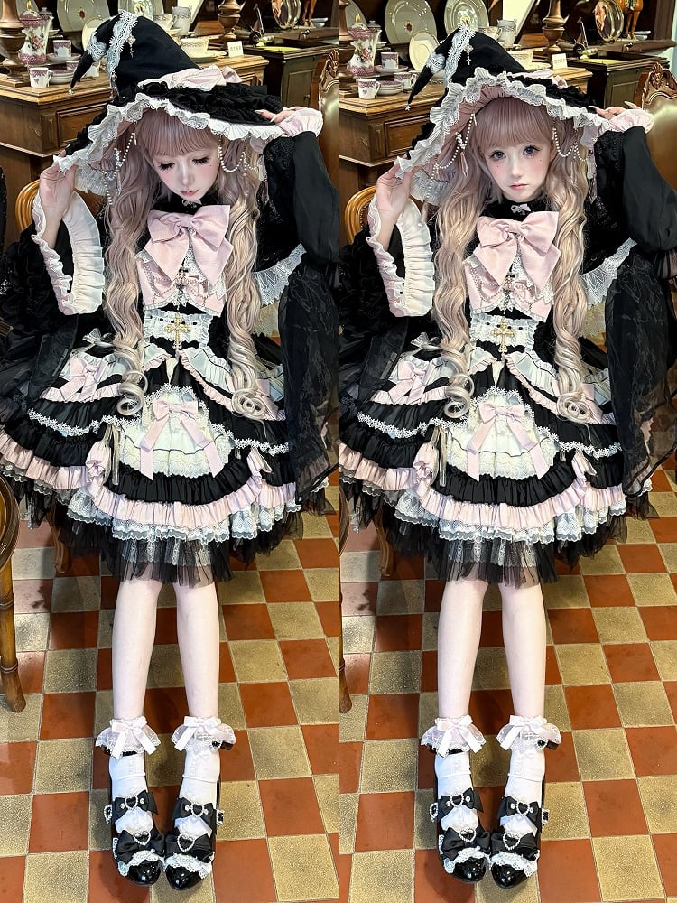 Black Gyaru Fashion Heart Cut-out Wedge Heels Mary Janes Jirai Kei Shoes