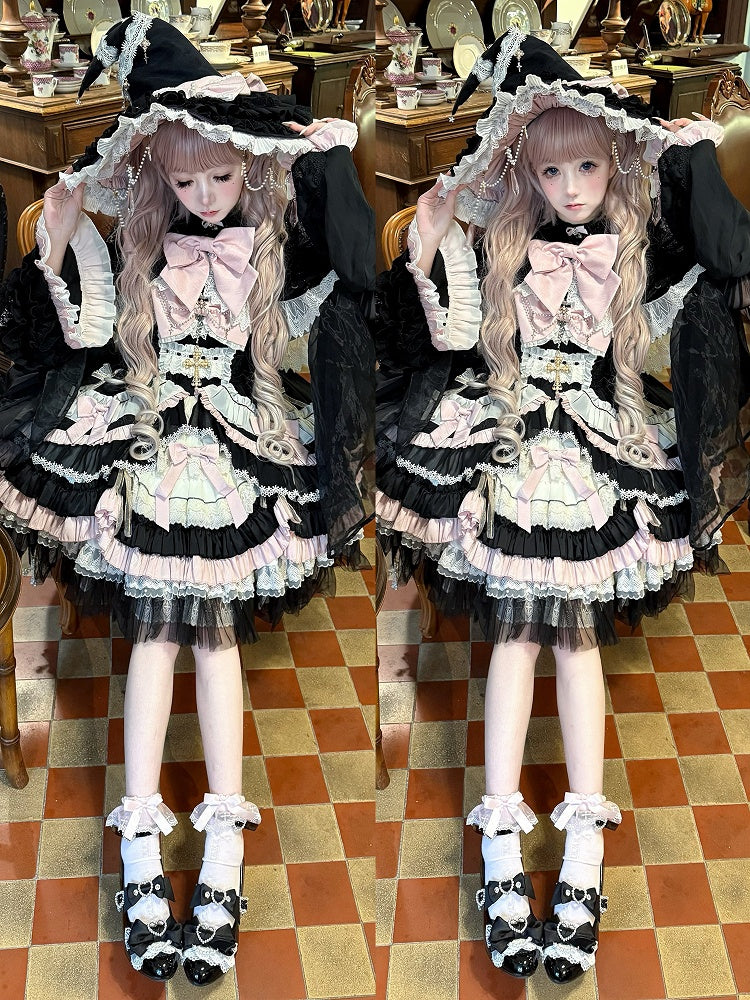 Black Gyaru Fashion Heart Cut-out Wedge Heels Mary Janes Jirai Kei Shoes