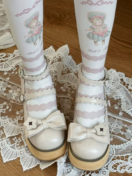 Light Pink Star Applique Bow at Top Lolita Platform Shoes