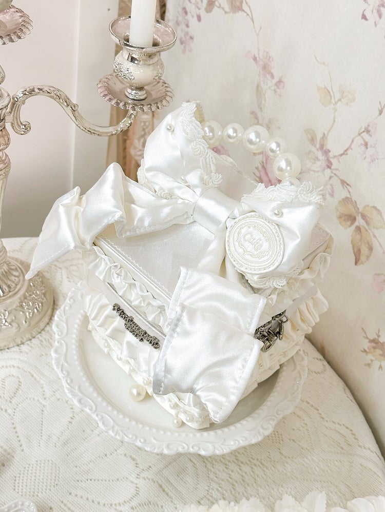 Creamy White Bead Details Hand Bag / Crossbody