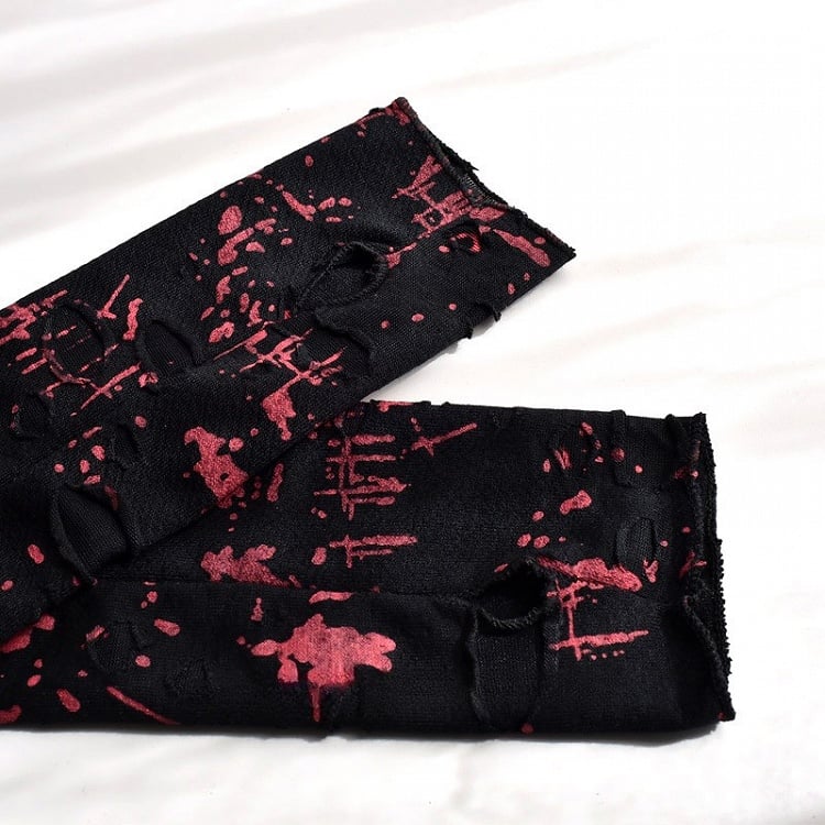 Distressed Holes Black and Red Wasteland Punk Sleeves