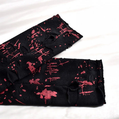 Distressed Holes Black and Red Wasteland Punk Sleeves