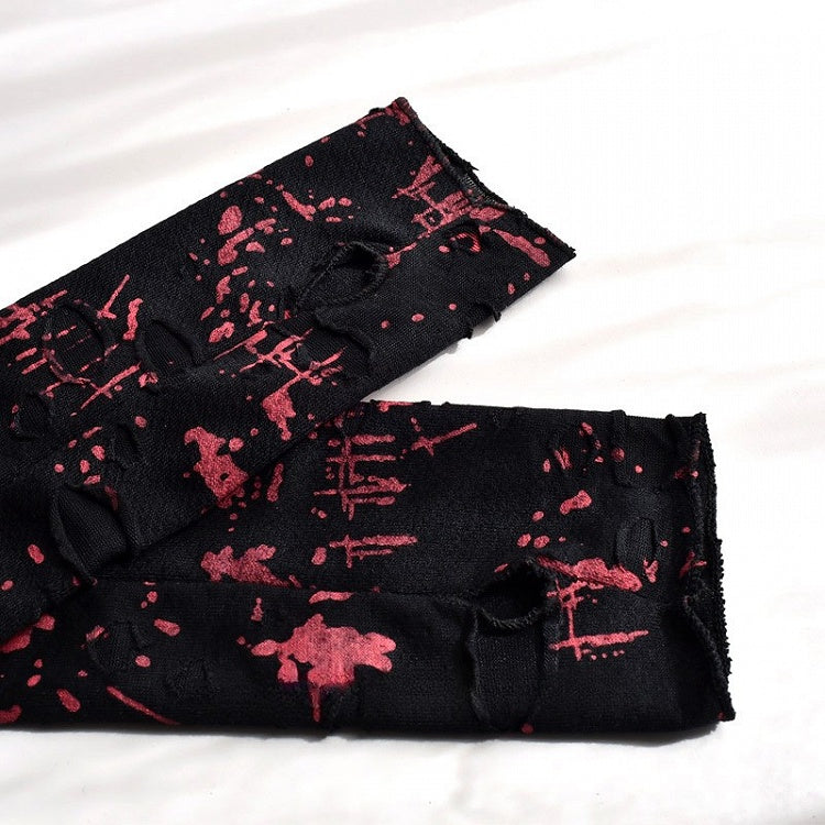 Distressed Holes Black and Red Wasteland Punk Sleeves