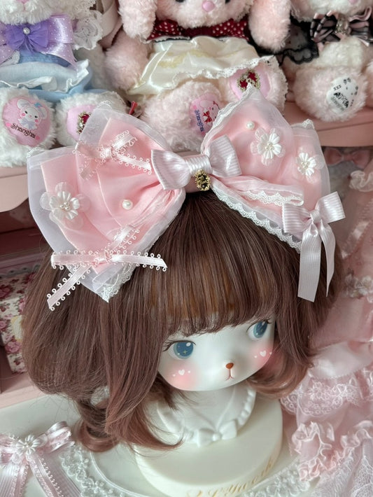 Pink/Blue&Pink Beaded Decorated Floral Design Bowknot KC