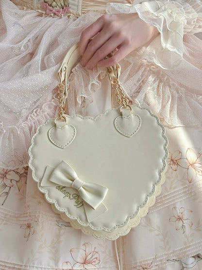 Sweet Yellow PU Leather Crossbody / Hand Bag - Heart-shaped Lolita Bag with Bow & Zipper