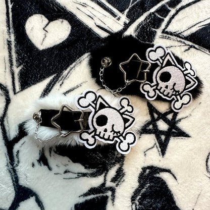 Black/White Skeleton Applique Gothic Plush Hairclip