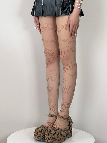 Nude Y2K Letter Print Tights