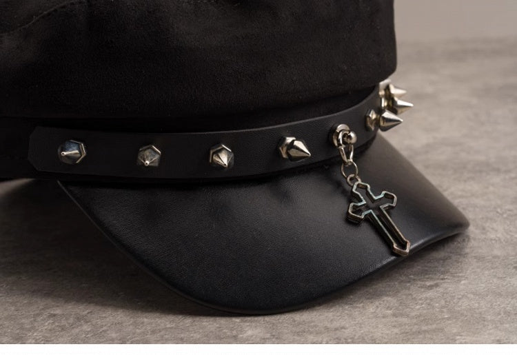 Punk Cross and Studs Black Gothic Hat