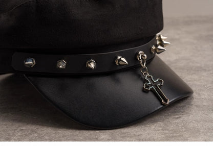 Punk Cross and Studs Black Gothic Hat