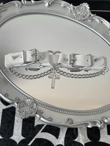 4 Color Options Punk Cross Pendant Studs Details Buckles Design Garter