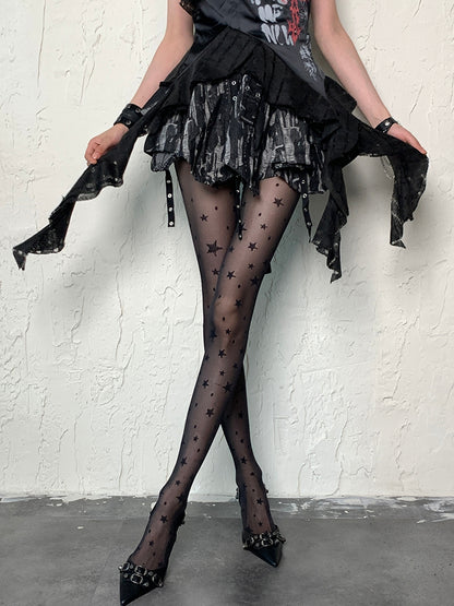 Black Y2K Star Print Tights