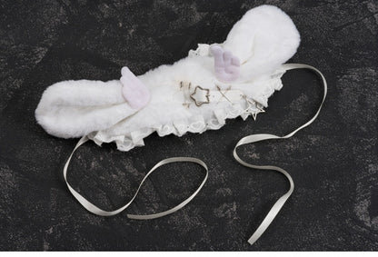 White Pins and Heart-shaped Ring Angel Wing Bunny Ears Ruffled Hairband