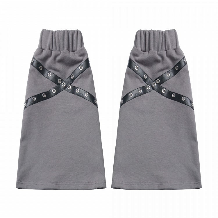 Black/Gray Criss-Cross PU Straps Leg Warmers