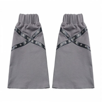 Black/Gray Criss-Cross PU Straps Leg Warmers