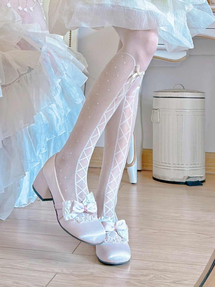 Bow Accents Light Pink Rhinestones Embellished Mary Janes