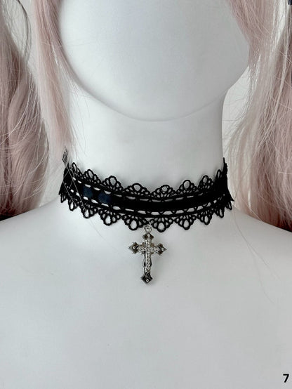 7 Colors Halloween Gothic Cross Pendant Nun Lolita Choker