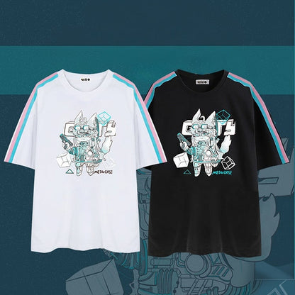 Black/White Round Neck Cyberpunk T-shirt