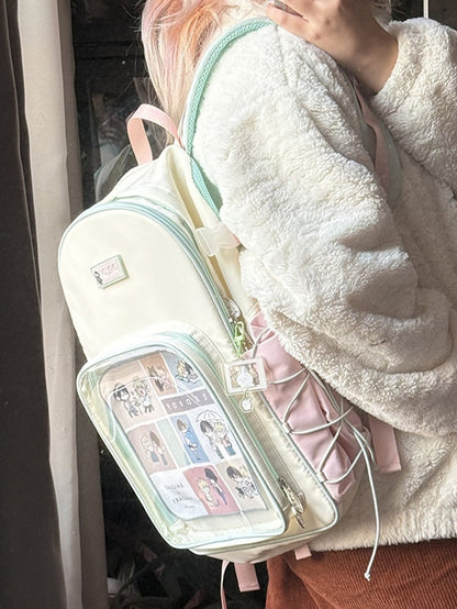 Macaroon Star Print Backpack Ita Bag With Goggles-Shaped Ita Bag