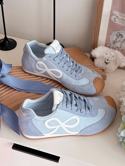 Blue Bowknot Design Front Lace-up Ties Sneakers