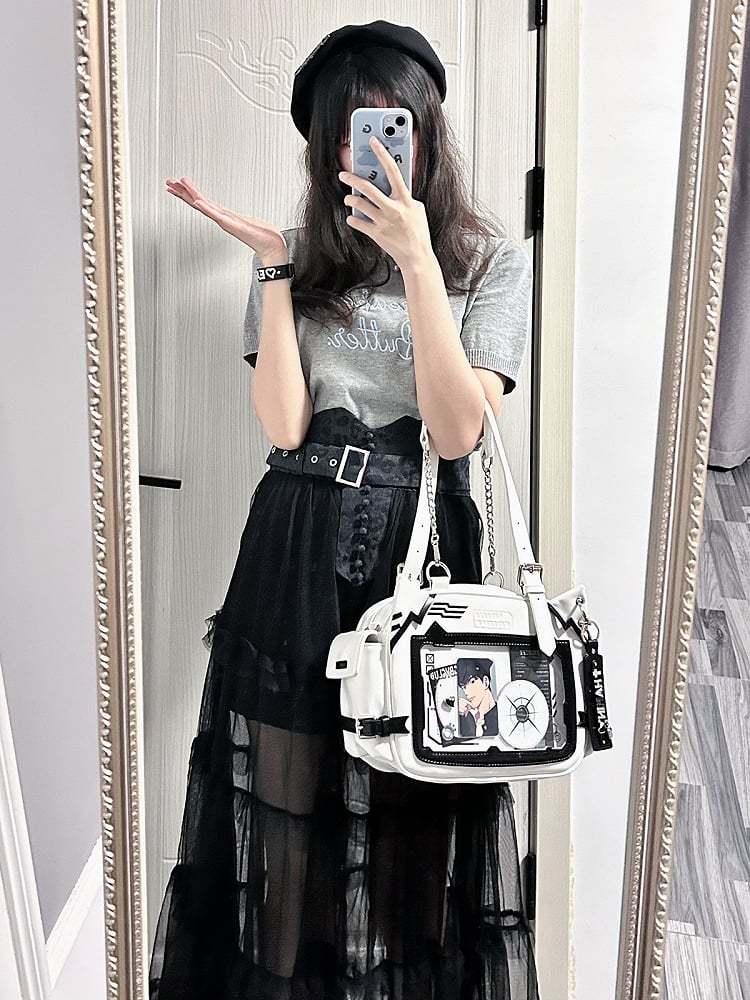 White & Black Cute Kitty Ear Design Ita Bag