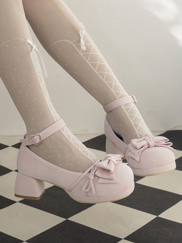 Bow at Top Pink Round Toe Sweet Mary Janes Ankle Strap