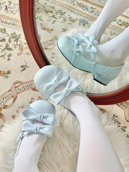 Blue Bow Accents Point Toe Sweet Lolita Block Heels