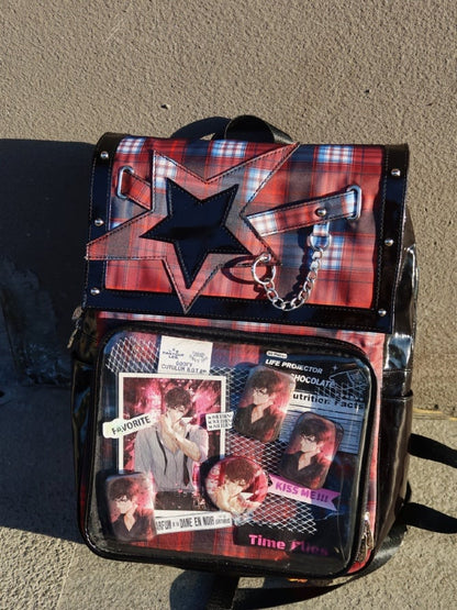 Red Plaid Star Ita Backpack