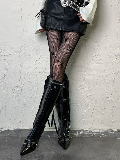Black Dark Gothic Star Pattern Hollow-out Tights