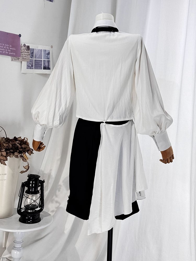 Ouji Lolita White and Black Eight-Piece Set - Asymmetrical Design Coat + Shirt + Shorts + Matching Accessories