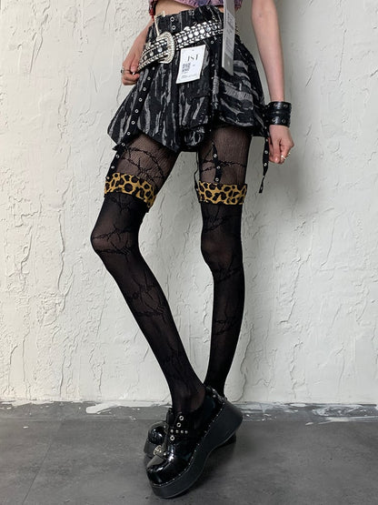 Black Y2K Leopard Pattern Cuffs Overknee Stockings
