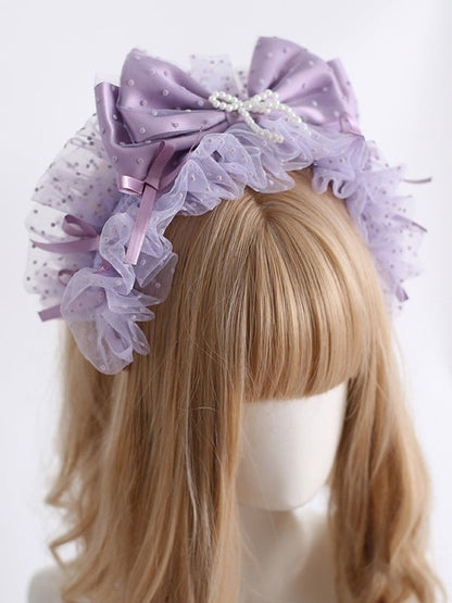 Purple Bowknot Details Polka-dot Pattern Ruffled KC