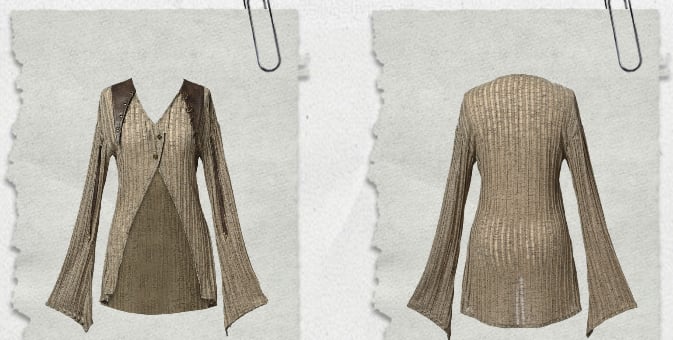 Light Coffee V-neck Wasteland Punk Slim Fit Knit Top