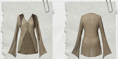 Light Coffee V-neck Wasteland Punk Slim Fit Knit Top