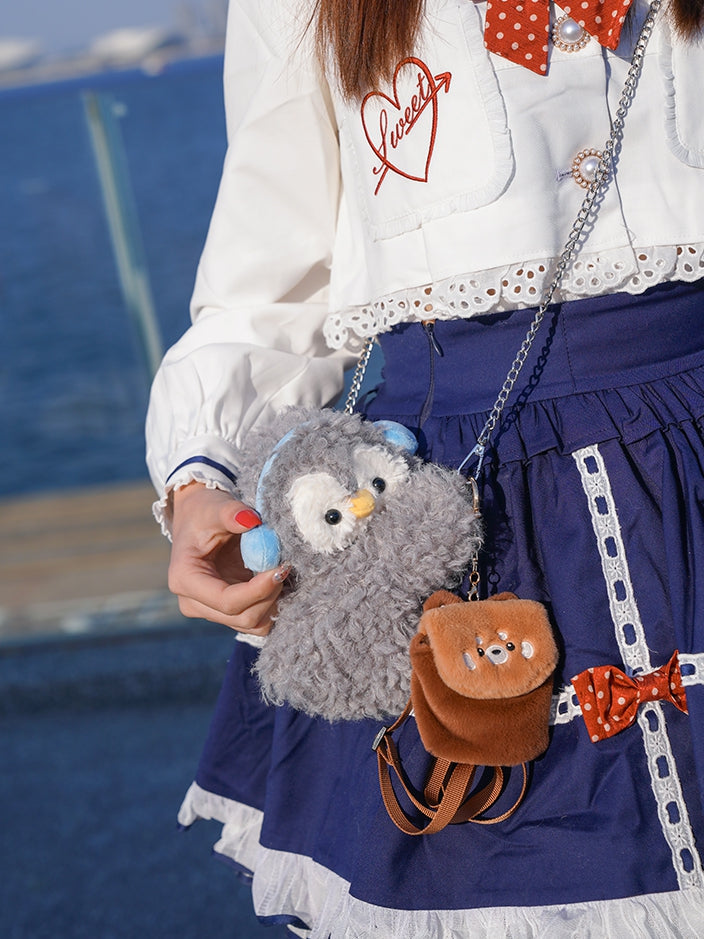 Light Gray Cute Penguin Plush Backpack/Crossbody Bag Middle/Large Size