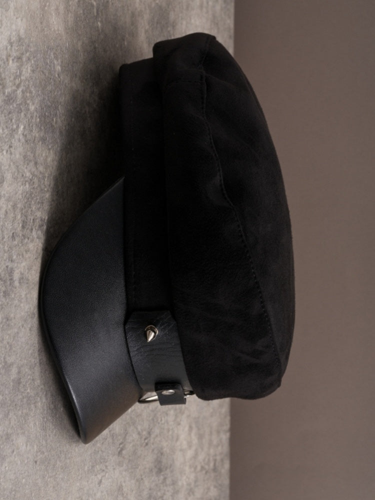 Black Gothic Heart Ring Studs Details Beret Hat