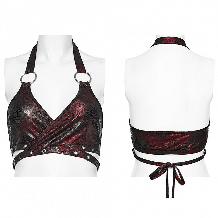 Black and Red Punk Sexy Halter Neck Top
