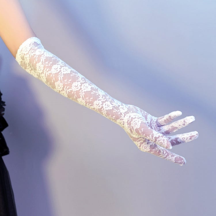 Clearance-White Gothic Nun Lolita Lace Gloves