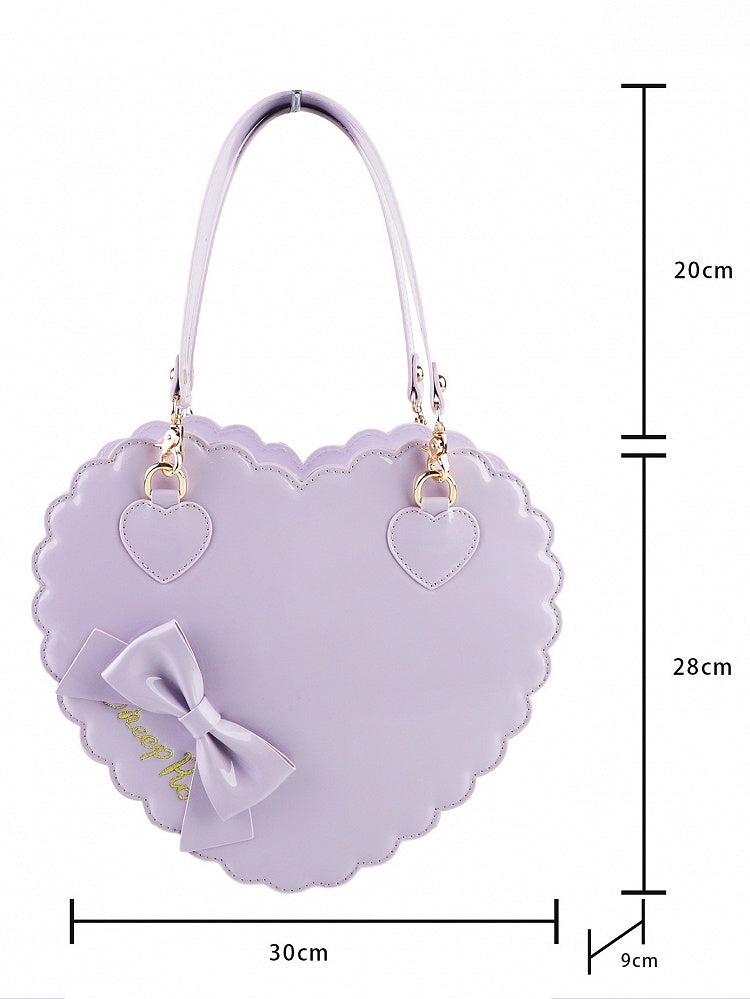 PU Purple Cookie Bag for Lolita with Heart Design Featuring Decorative Bow and Zipper Detail in S/L Size
