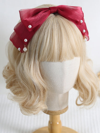 13 Colors Cute Lolita Pearlescent Gauze Bowknot KC with Bead Decorations