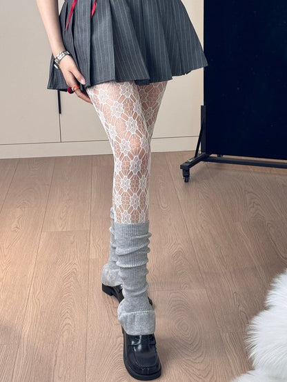 White/Purple Sweet Lolita Floral Pattern Tights