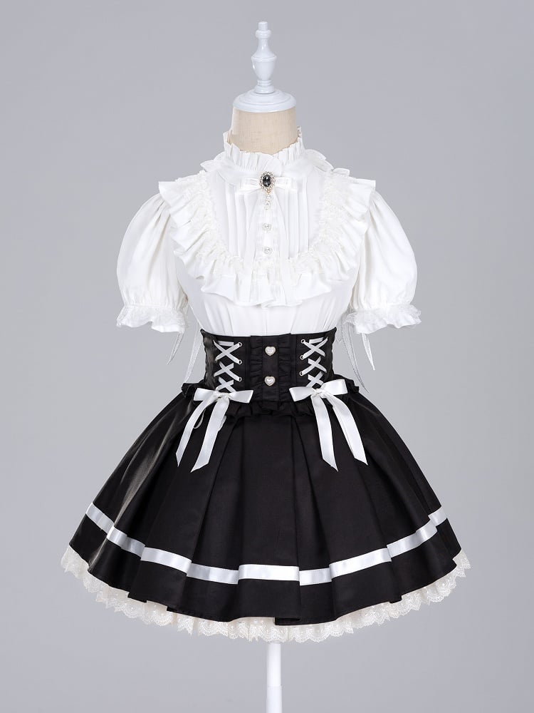 Lace Angel Wings at Back White Short Sleeves Blouse