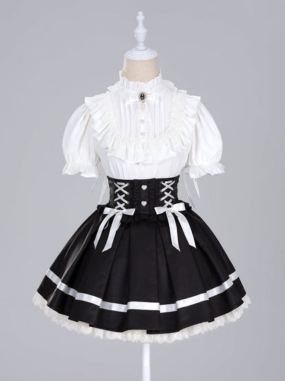 Lace Angel Wings at Back White Short Sleeves Blouse