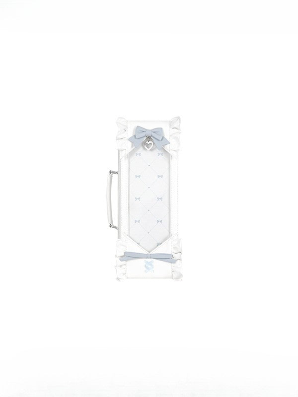White&Blue Bowknot Details Diamond Pattern 1/6 Scale BJD Doll Bag with Two Straps