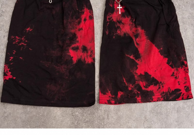 Gothic Black and Red Tie-dyed Asymmetrical Leg Warmers