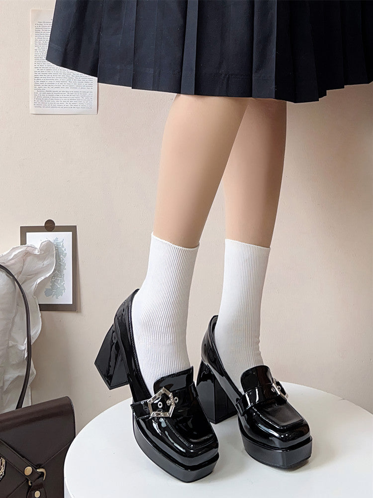 Black High Block Heel Platform Slipons Punk Shoes