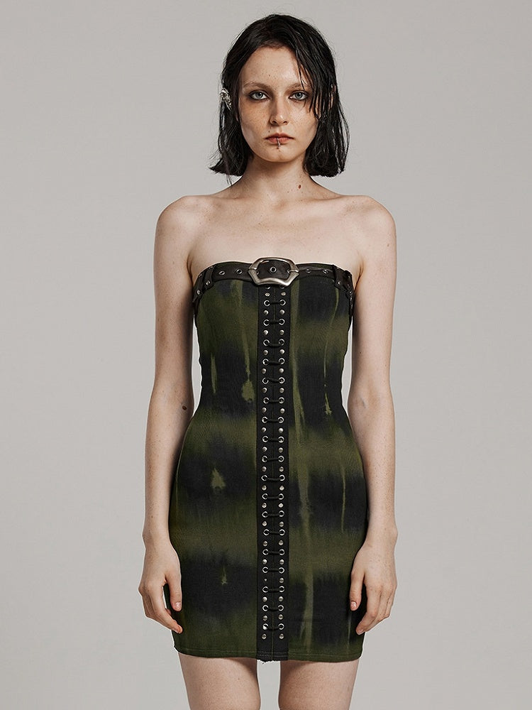 Black and Green Sexy Printed Dress