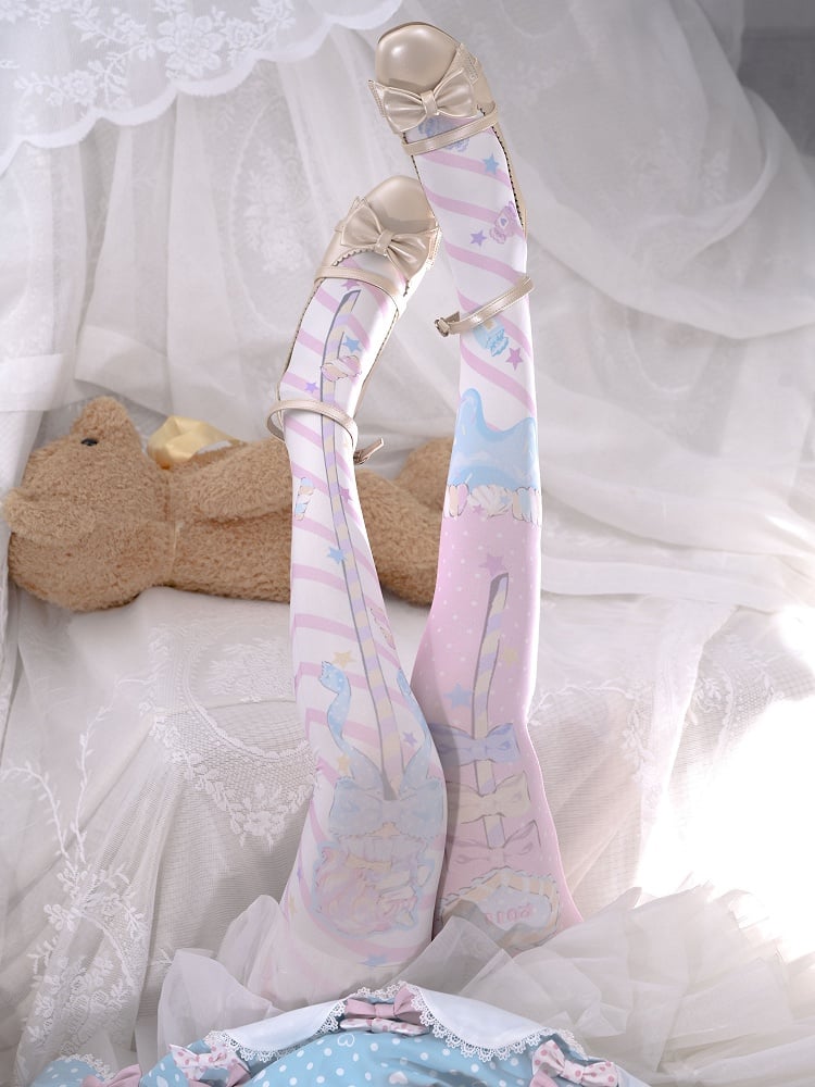 Candy Scepters Print Velvet Over Knee Stockings - Three Color Options